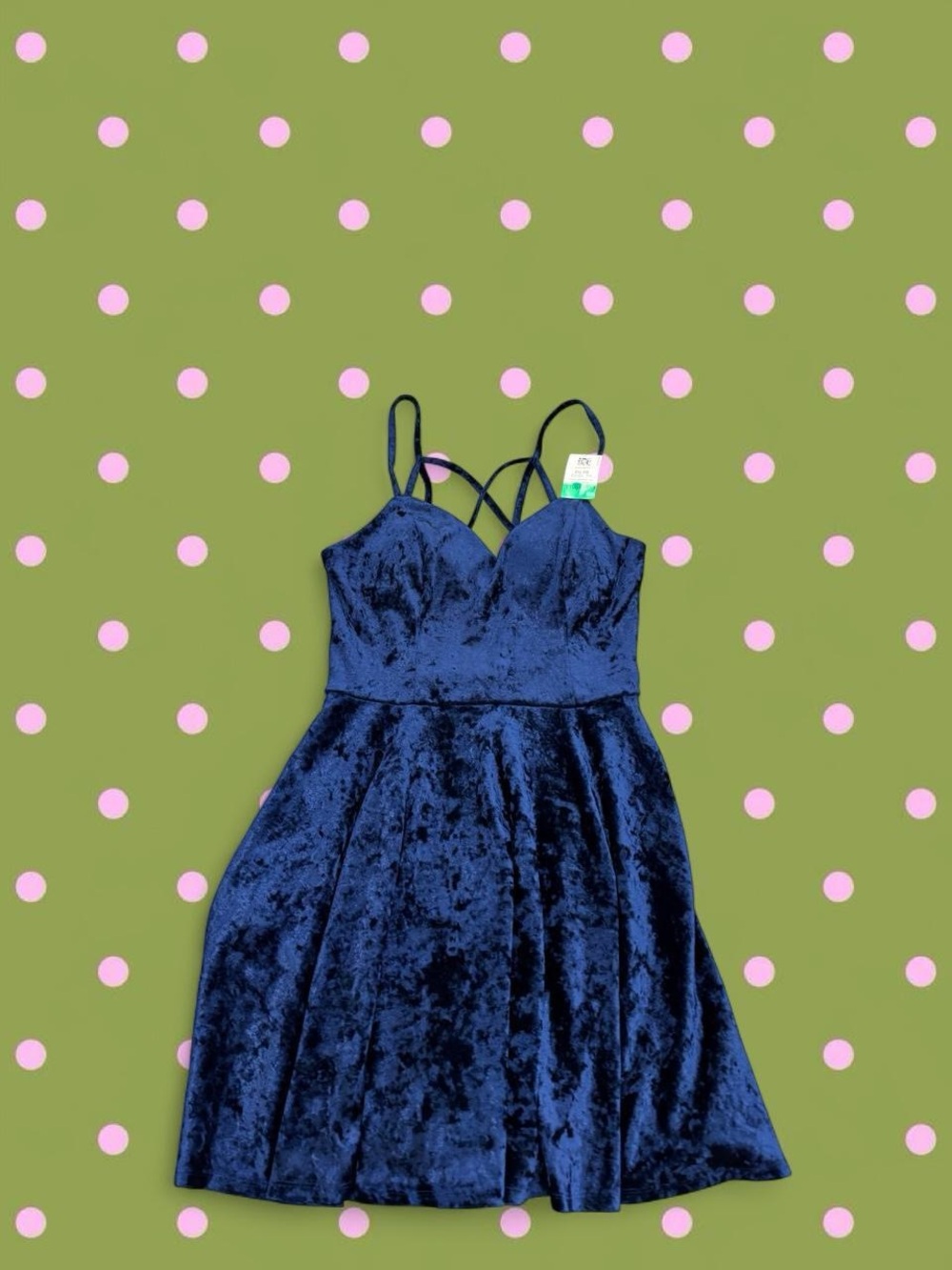 A. Byer Navy Blue Crushed Velvet Slip Dress with Strappy Back